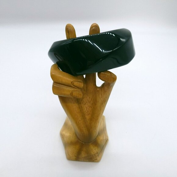 Vintage Chunky Black Lucite Bangle Bracelet Geometric Dome Modernist - Picture 3 of 13
